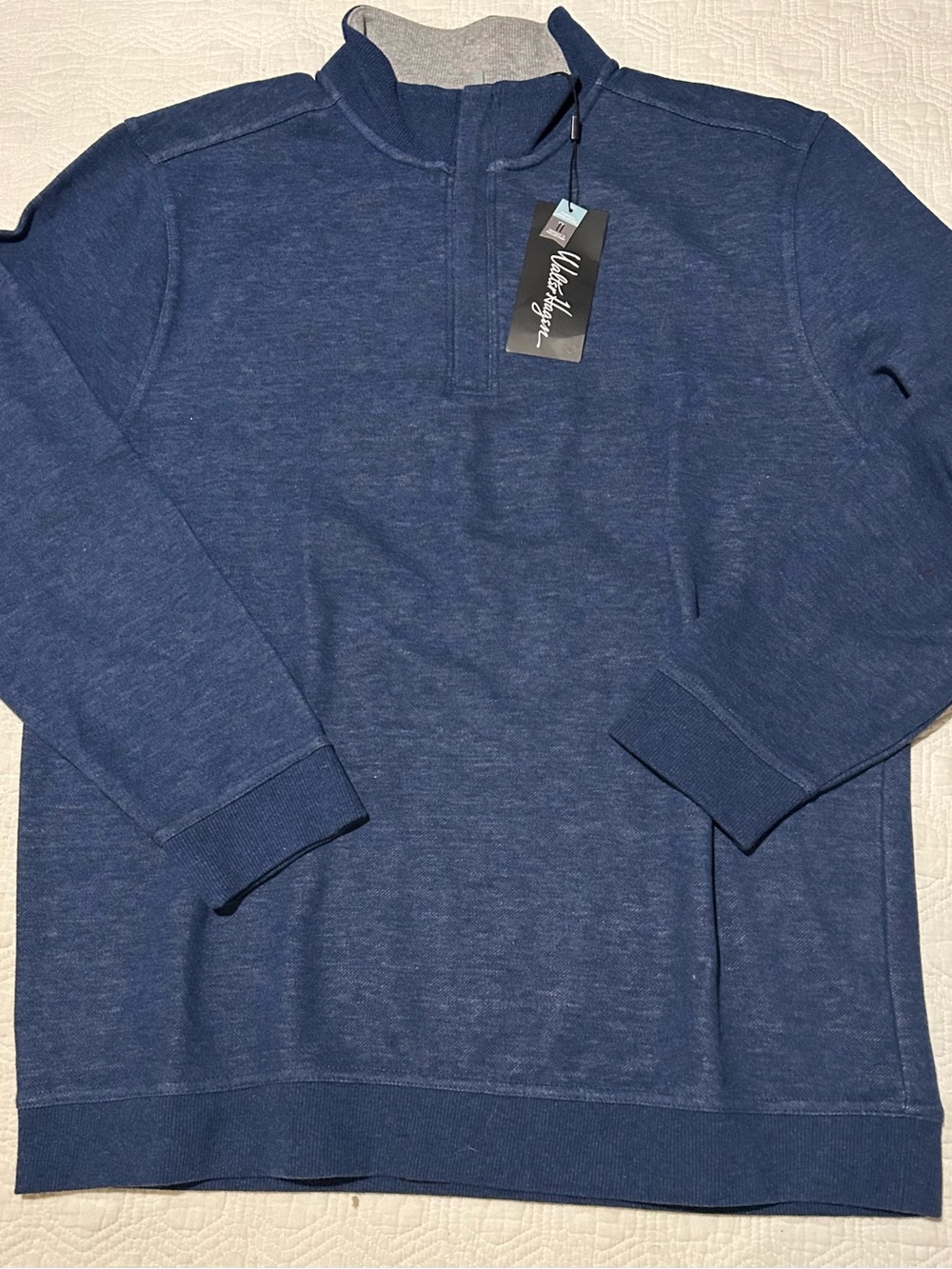 Walter Hagen Men's Pique Fleece Midweight 1/4 Zip Golf Pullover Navy Heather L